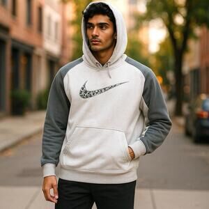 Nike Dri-Fit Men’s XL Hoodie Sweatshirt Gray/Camouflaged Shoosh & Hood Linning